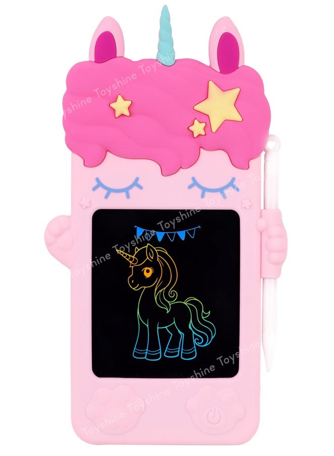 توي شاين لوحة رسم صغيرة بتصميم يونيكورن من توي شاين، مزودة بشاشة LCD، لوحة رسم صغيرة لطيفة بحجم 8 سم، ألعاب تعليمية للأطفال الصغار من عمر 3 سنوات فما فوق، لون وردي - Image 1